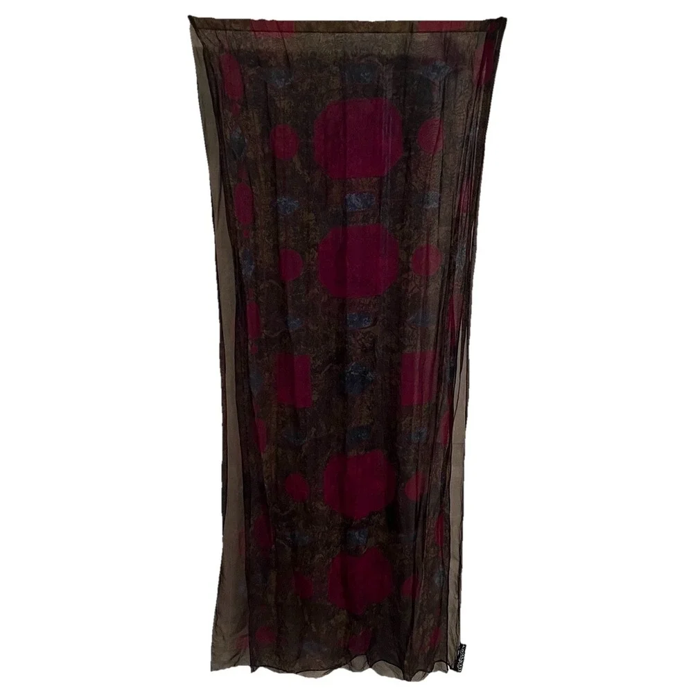 Linda Allard‎ For Ellen Tracy VTG Printed Silk Scarf Brown Burgundy Blue Luxury